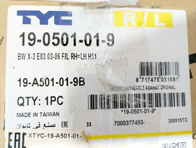 Фара противотуманная X3 E83 TYC   19-0501-01-9